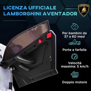 Coche Eléctrico para Niños de 12V 2 Motores Con Licencia Lamborghini, Coche Eléctrico para Niños Con Suspensiones, Control Remoto 2.4G, Faros, Claxon y Música, 3-5Km/H, Blanco