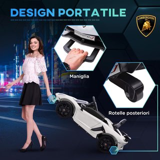 Coche Eléctrico para Niños de 12V 2 Motores Con Licencia Lamborghini, Coche Eléctrico para Niños Con Suspensiones, Control Remoto 2.4G, Faros, Claxon y Música, 3-5Km/H, Blanco