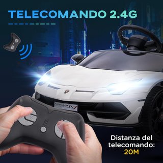 Coche Eléctrico para Niños de 12V 2 Motores Con Licencia Lamborghini, Coche Eléctrico para Niños Con Suspensiones, Control Remoto 2.4G, Faros, Claxon y Música, 3-5Km/H, Blanco