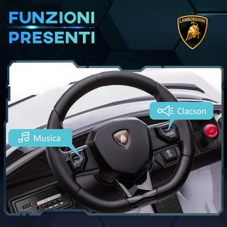 Coche Eléctrico para Niños de 12V 2 Motores Con Licencia Lamborghini, Coche Eléctrico para Niños Con Suspensiones, Control Remoto 2.4G, Faros, Claxon y Música, 3-5Km/H, Blanco