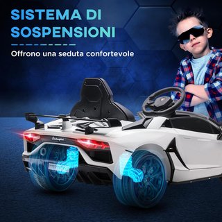 Coche Eléctrico para Niños de 12V 2 Motores Con Licencia Lamborghini, Coche Eléctrico para Niños Con Suspensiones, Control Remoto 2.4G, Faros, Claxon y Música, 3-5Km/H, Blanco