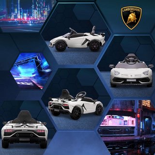 Coche Eléctrico para Niños de 12V 2 Motores Con Licencia Lamborghini, Coche Eléctrico para Niños Con Suspensiones, Control Remoto 2.4G, Faros, Claxon y Música, 3-5Km/H, Blanco