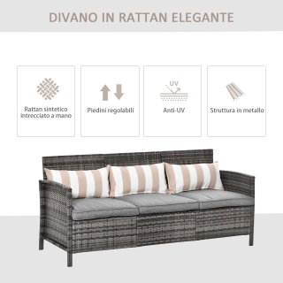 Divanetto da Esterno 3 Posti in Rattan PE, Divano