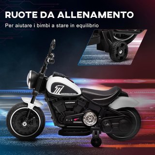 Moto Eléctrica Niños 18-36 Meses 6V Con Ruedas Suplementarias, 3Km/H Motocicleta Eléctrica para Niños, Motocicleta para Niños Con Faro, Máx. 25Kg, Blanco y Negro