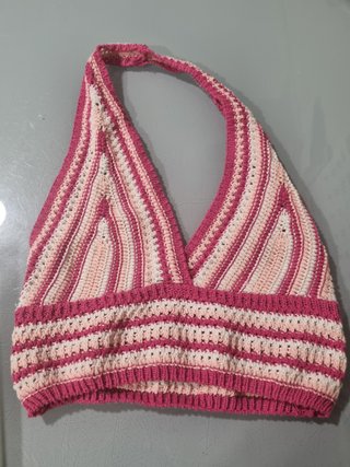 Top crochet verano rosa y beige