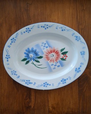 Gran bandeja de peltre / porcelana esmaltada 40x31