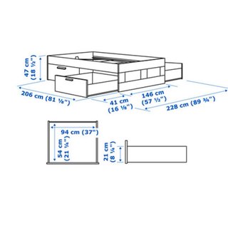 Cama doble Brimnes 140x200 con cajones
