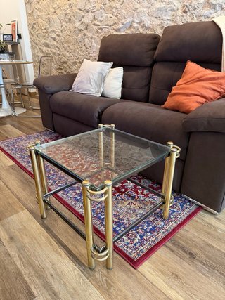 Mesa centro vintage cristal y metal dorado