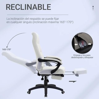 Silla Oficina Reclinable PU con Reposapiés Blanca