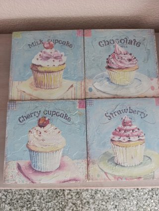 Cuadros Decorativos de Cupcakes (Set de 4)
