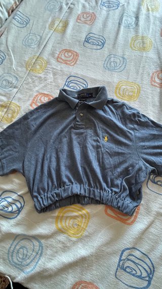 Polo Cropped Elástico Gris Melange - Talla XL
