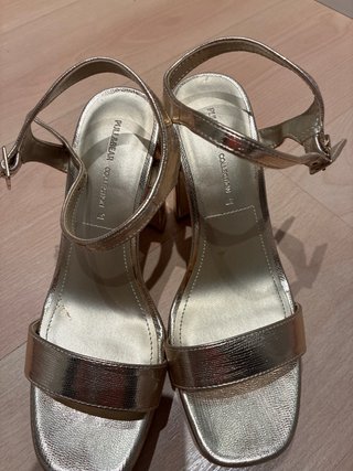 Sandalias doradas tacón plataforma talla 37