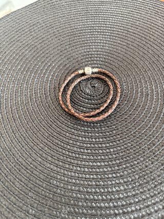 Pulsera Pandora Cuero Trenzado Marrón Plata