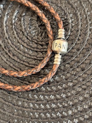 Pulsera Pandora Cuero Trenzado Marrón Plata