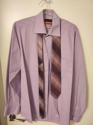 Traje completo hombre talla 54 gris y lila