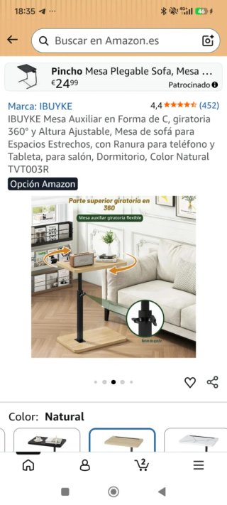 IBUYKE Mesa Auxiliar C Giratoria 360°