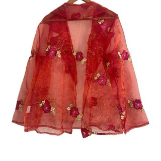 Chaqueta transparente roja bordada flores
