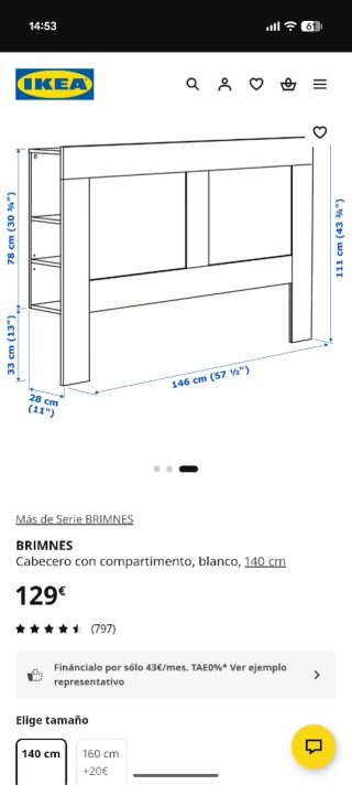 Cabecero IKEA BRIMNES blanco con compartimento