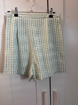 Falda pantalón cuadros Zara verde y blanco