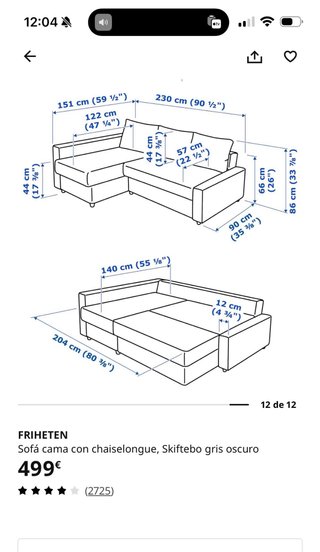 Sofá Cama Chaise Longue Gris Oscuro