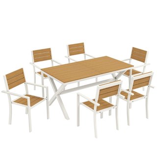 Set Pranzo Esterni 7 Pezzi, Tavolo Sedie Impilabil