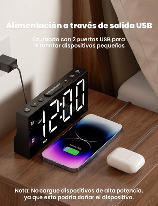 Despertador Digital Cargador USB Negro NUEVO