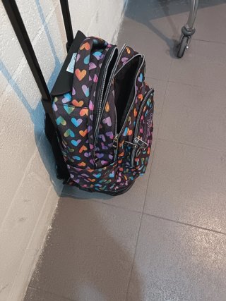 Mochila escolar con ruedas y estampado de corazone