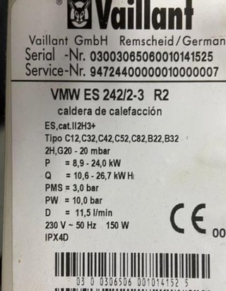 REPUESTOS DE CALDERA VAILLANT VMW 242 2-3 R2