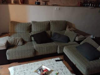 Sofá Chelong tela beige y gris