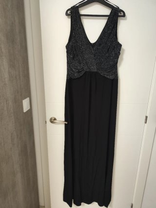 Vestido fiesta largo negro plateado Talla M