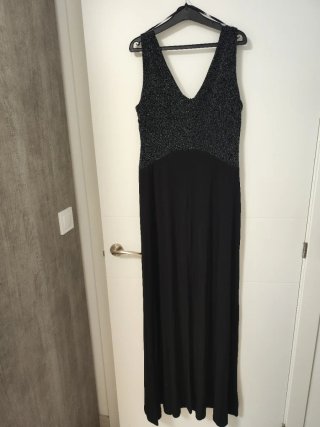 Vestido fiesta largo negro plateado Talla M