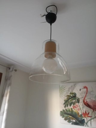 Lámpara colgante cristal y madera