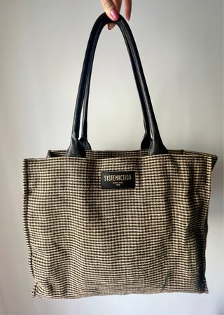Bolso SYSTEMACTION cuadros negro y marrón