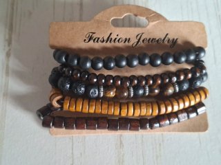 Set 5 Pulseras Hombre Madera