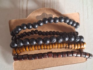 Set 5 Pulseras Hombre Madera