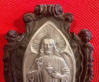 Benditera Vintage Peltre Sagrado Corazón Jesús