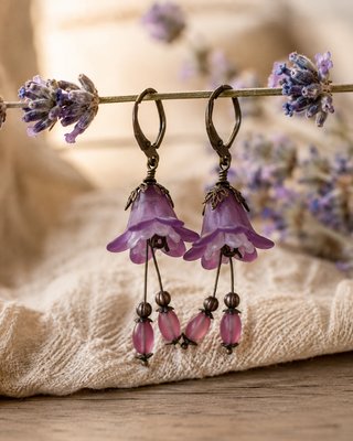 Pendientes flor lavanda boho hand made Swarovski