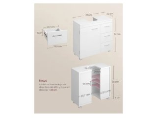 Mueble de baño blanco para lavabo con pedestal