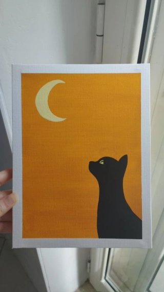 Dipinto acrilico gatto nero, 18x24cm, fatto a mano