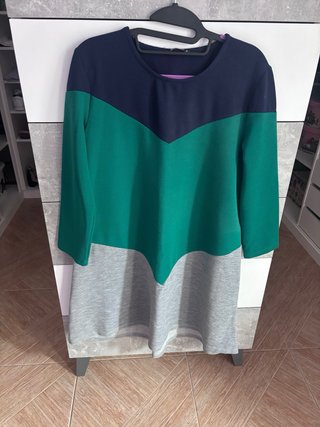 Vestido largo manga larga tricolor