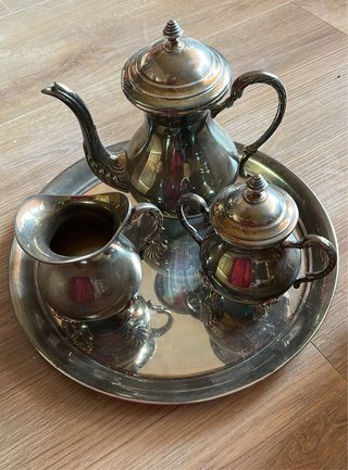 Juego té vintage plateado con bandeja