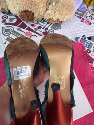 Sandalias Slingback Verde y Naranja en piel y raso
