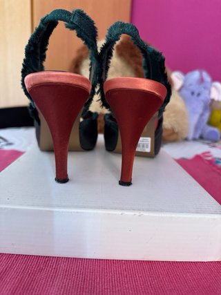 Sandalias Slingback Verde y Naranja en piel y raso