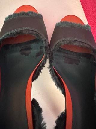 Sandalias Slingback Verde y Naranja en piel y raso