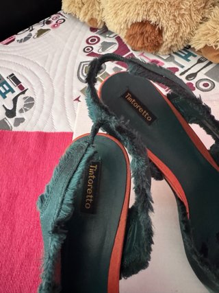 Sandalias Slingback Verde y Naranja en piel y raso