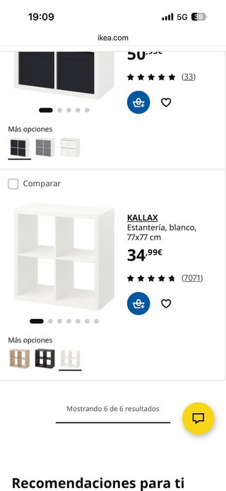 2 Muebles Kallax Ikea como nuevos con 4 cajas tela