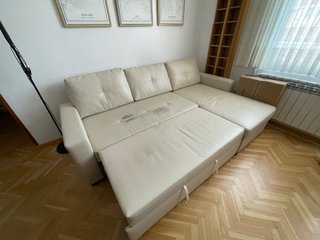 Sofá Cama Chaise Longue Piel Sintética Beige