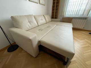 Sofá Cama Chaise Longue Piel Sintética Beige