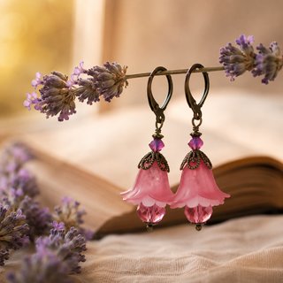 Pendientes flor rosa Swarovski hechos a mano