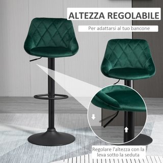 Set 2 Sgabelli da Bar, Altezza Regolabile con Base
